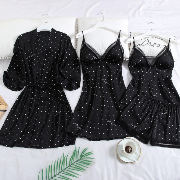 Pink Print Dot Wedding Robe Set Sleepwear