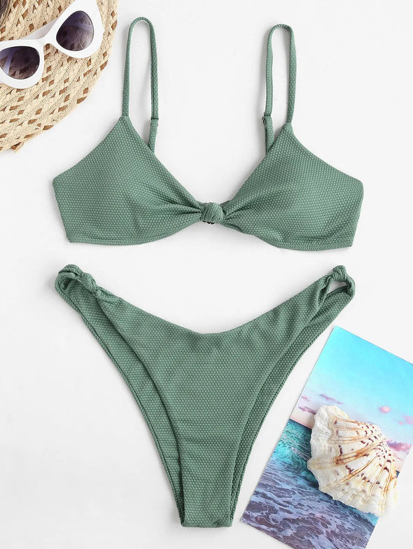 Knotted Textured Cheeky Bikini