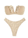 V-wired Ruffle Ribbed High Cut Bikini