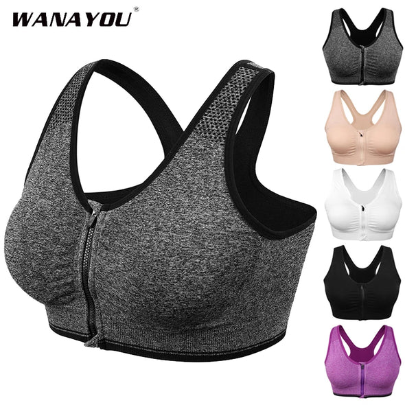 Zipper Push Up Sports Bra